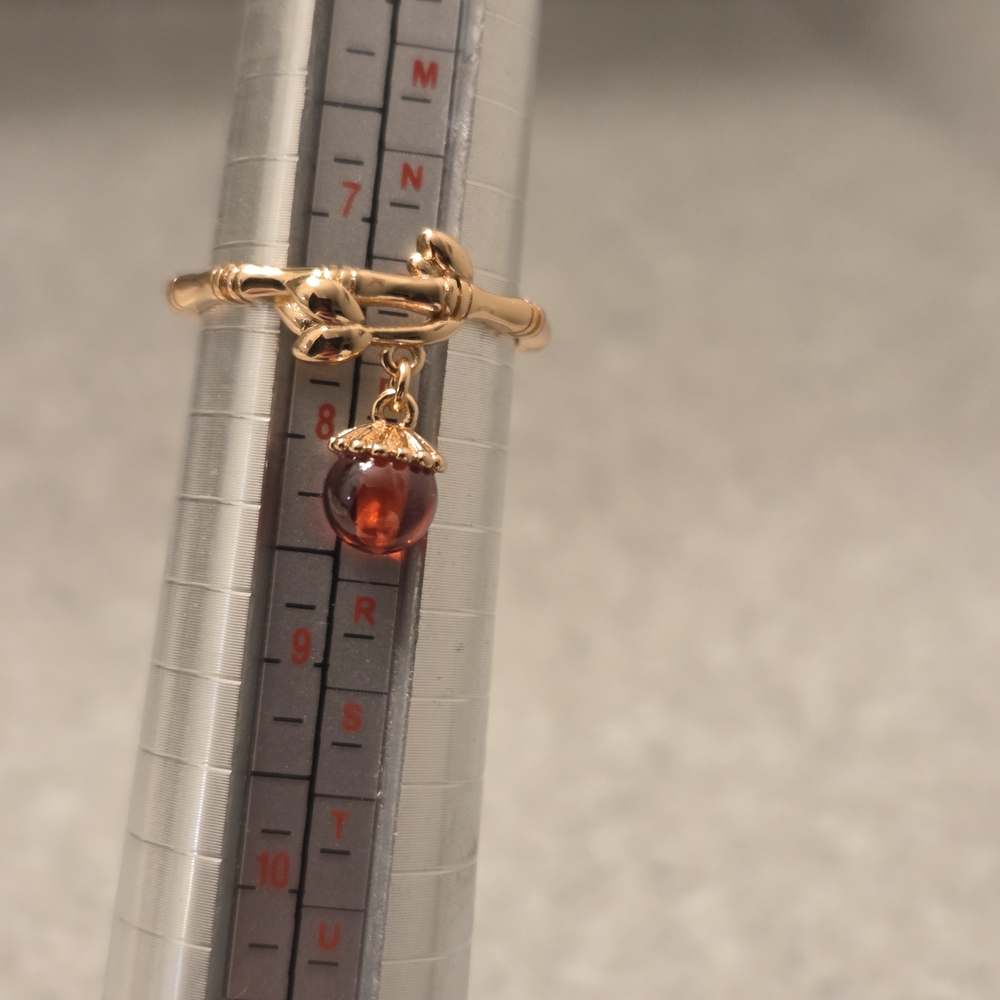 BOGO💖Gold Plated Bamboo Ring with Amber Colored Droplet